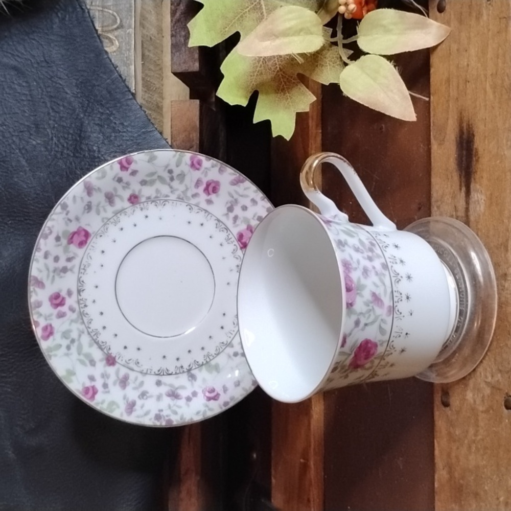 Choice Imports Pink Floral Teacup and Saucer Set